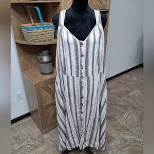 Terra & Sky Women's 4X Midi Tank Dress Button Front Striped Smock Back Beachy